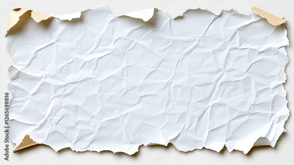 Poster crumpled white paper with soft textural detail on subtle backdrop