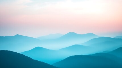 Serene Blue Mountains Under a Soft Pink Sky