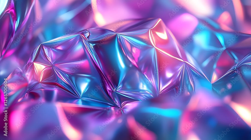 Poster Captivating abstract background featuring a mesmerizing kaleidoscope of faceted iridescent crystals and geometric shapes in a dazzling array of vibrant neon colors  This surreal