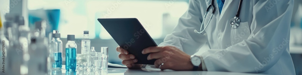 Aufkleber A person working on a tablet in a lab setting