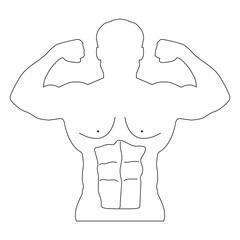  Sport man strong arms. Body builder athlete showing muscles. Man silhouette of a strong man, athlete icon. Body building muscles. Bodybuilder icon. Vector illustration.