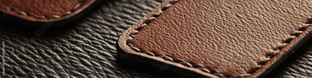 Poster a detailed view of a brown leather wallet with intricate stitching and texture