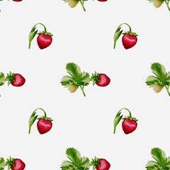 Strawberry watercolor pattern for textile and wrapping design on white background