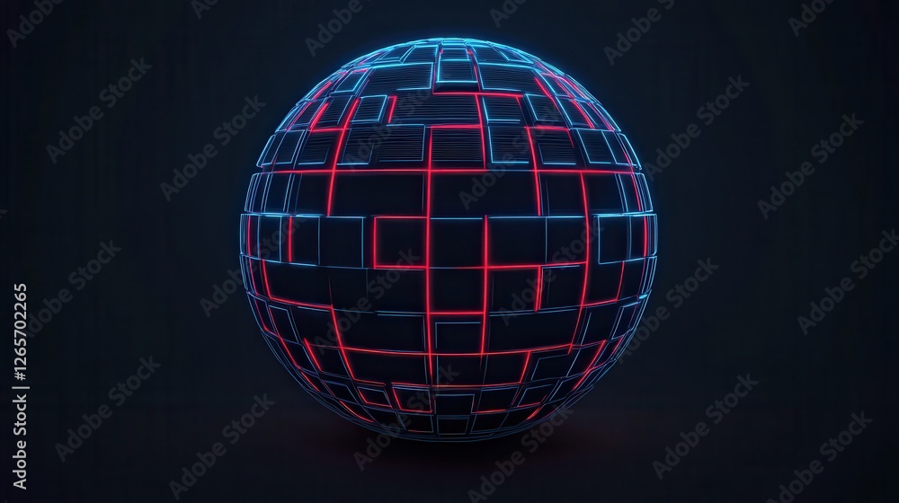 Poster a glowing digital globe with neon grid patterns, symbolizing technology and connectivity in a dark b
