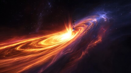 A pulsar emitting vibrant waves of light, with advanced spacecraft harnessing its energy, cosmic and powerful