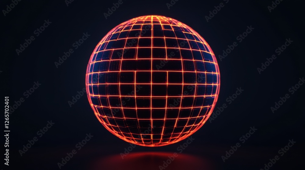 Poster a glowing, futuristic sphere with a grid pattern, representing technology and connectivity against a