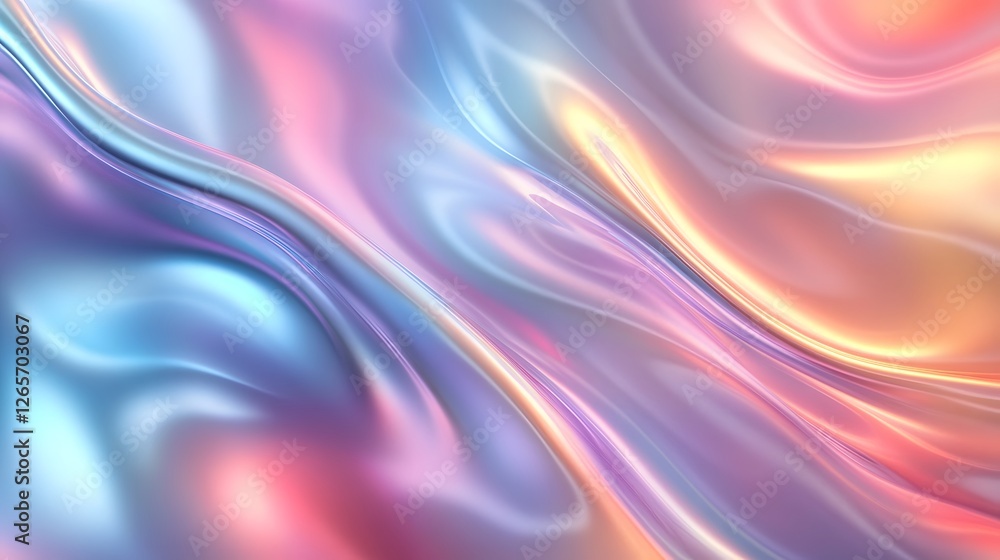 Poster Captivating abstract pattern of ethereal swirling fluid waves in a symphony of vibrant iridescent colors and fluid dynamic motion  This digital art background evokes a sense of tranquility