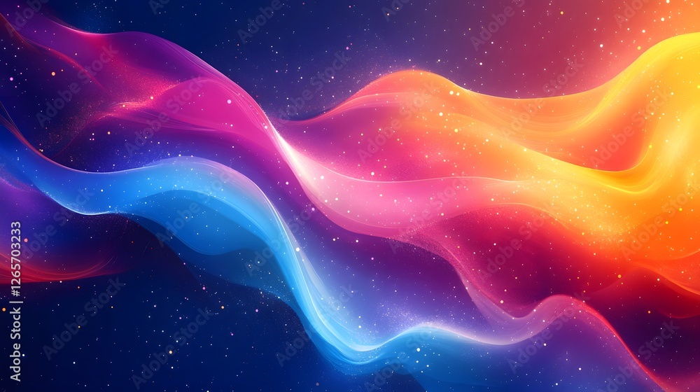 Poster Captivating abstract image showcasing a colorful cosmic wave of fluid luminous gradient flowing and surging through an ethereal interstellar nebula  This visually stunning
