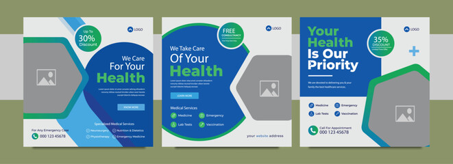 Set of Medical social media post and banner design template. Healthcare social media post . Suitable for social media post, banners, signs, flyers, and websites.