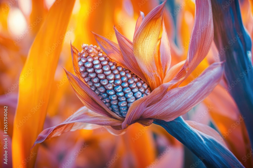 Poster close-up of a corn cob growing in a field