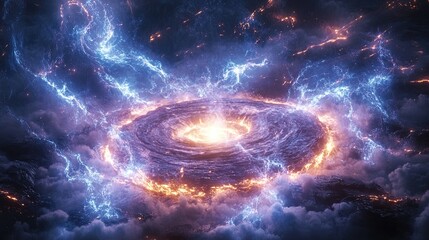 Obraz premium A massive alien energy core surrounded by swirling clouds of plasma, pulsating with power