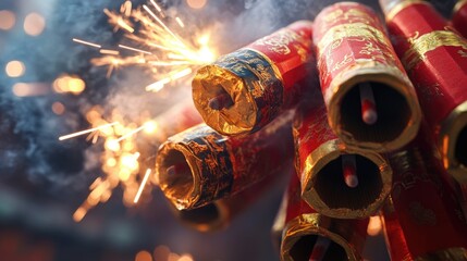 A close-up view of multiple firework sticks, ready for use