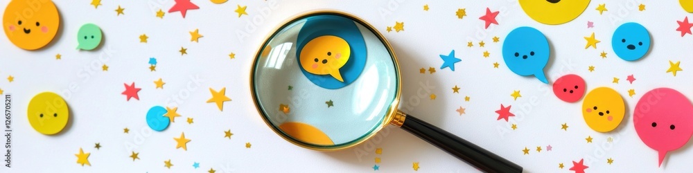 Poster a magnifying glass with a smiling face, often used for searching and finding things