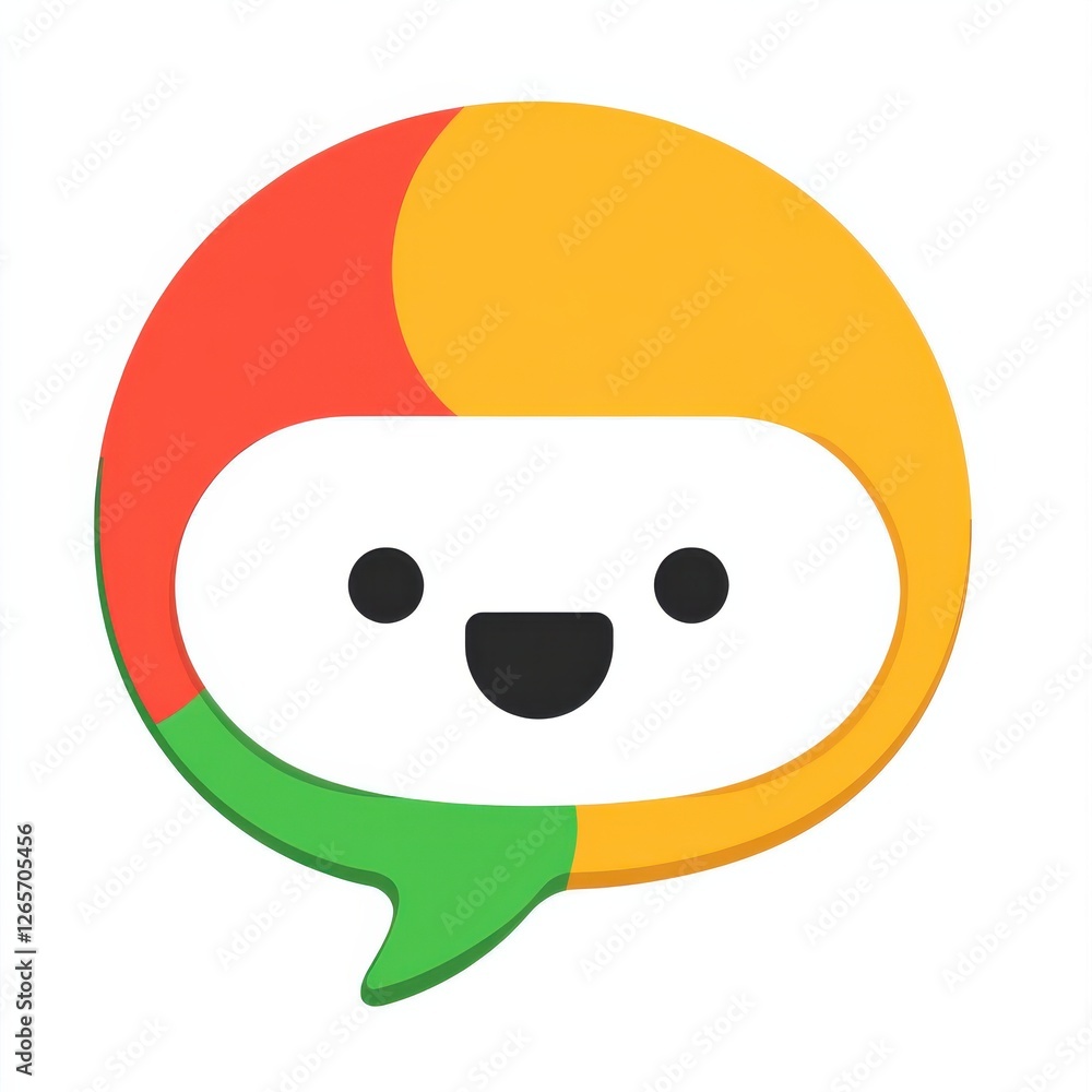 Poster a colorful speech bubble character with a smiling face, representing communication and conversation 