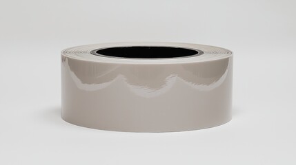 Beige adhesive tape roll on white background, packaging