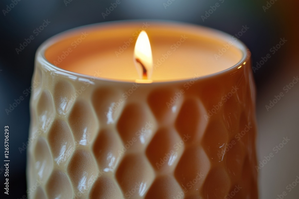 Poster Soft glow of a candle flickering in a patterned holder creating a warm atmosphere at home
