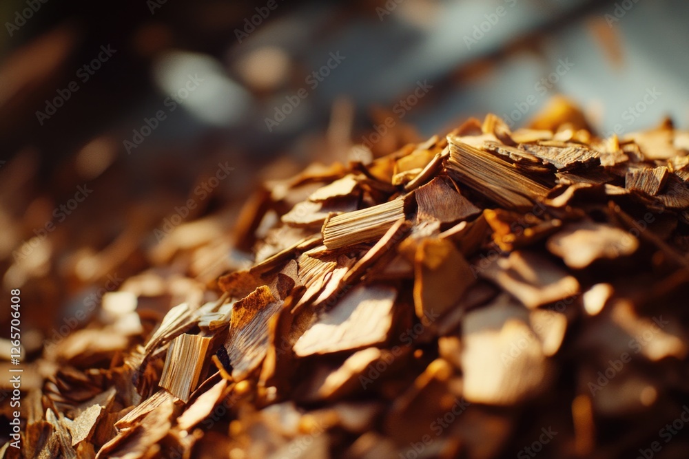 Poster a pile of wood chips sits on a table, ready for use in various projects