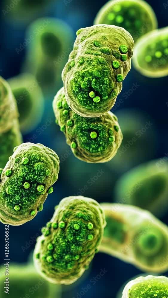 Aufkleber close-up view of green bacteria in a microscopic environment showcasing cellular details and structu