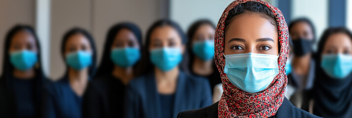 Masked Professionals Diverse group of business women wearing protective face masks