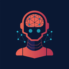 A robot head silhouette with a glowing brain made of interconnected lines, symbolizing artificial intelligence and machine learning