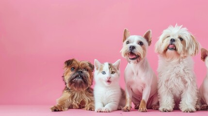 Adorable Pets Posing Against Pink Background