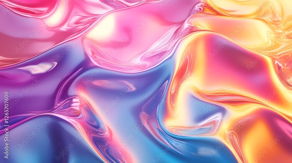 Aufkleber captivating metallic fluid satin swirls and waves abstract background with vibrant colorful shimmeri