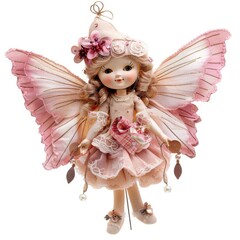 Fairy doll with wings isolated on white background fantasy concept