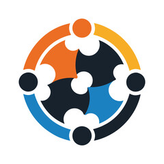 A sleek vector logo of three interlocking puzzle pieces forming a circle, representing teamwork and collaboration in business