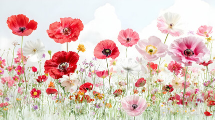 Fototapeta premium Vibrant poppy field, summer sky, floral beauty, nature wallpaper