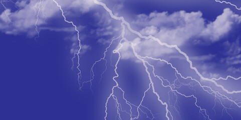 Blue lightning strike during an electrical storm. Lightning on the sky with stormy clouds. Cloudy, with a no-nonsense blue Rabbitohs. Thunderstorm and blue cloudy sky. Changing conditions. 