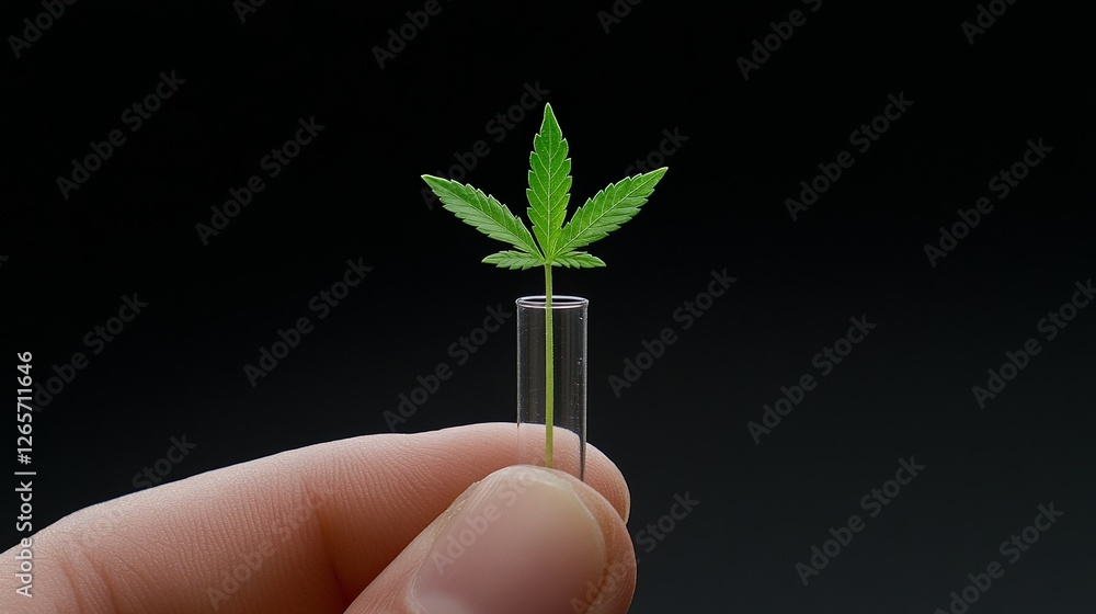 Poster tiny plant in test tube viewed under microscope creating science scene
