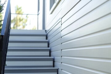 Obraz premium A cat sits on the steps of a house, possibly looking for attention or enjoying the view