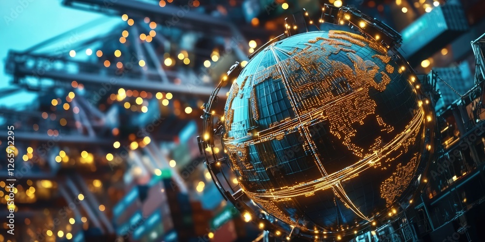 Poster a close-up shot of a globe placed in front of a building, great for use as a symbol of global connec