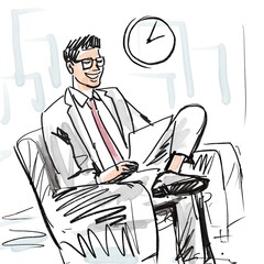 Businessman in Suit Smiling While Reading a Document in the Office