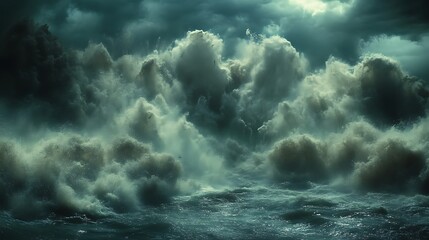 Obraz premium Dramatic Ocean Waves Crashing Under Dark Clouds