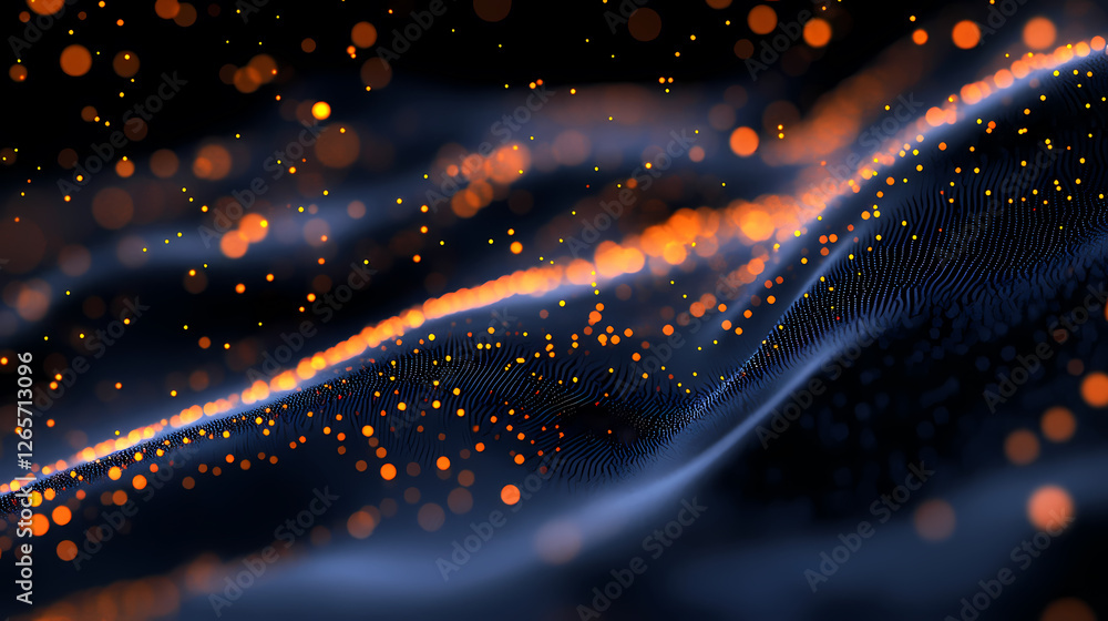 Poster abstract image: orange dots and lines on dark background
