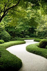 Obraz premium Serene garden path meanders, surrounded by lush greenery, perfect for relaxation