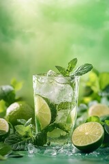 Fresh Mojito Cocktail with Mint and Lime on Gradient Background