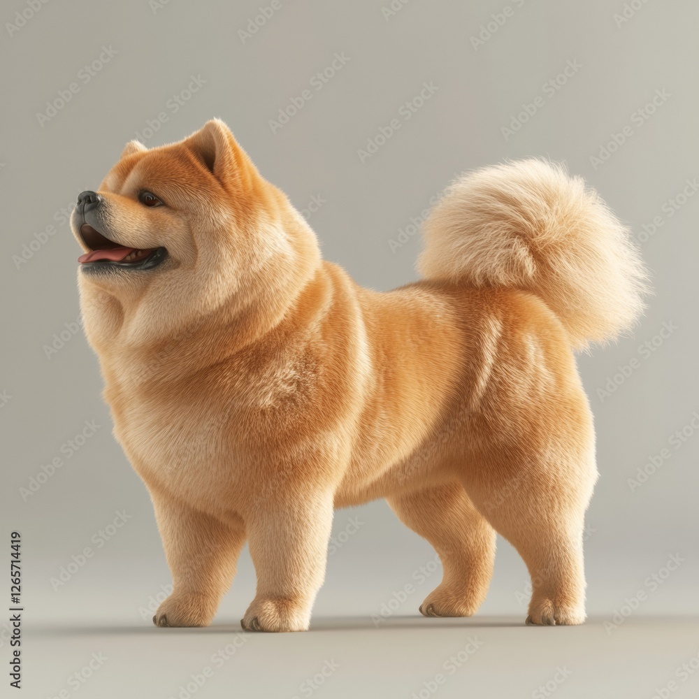 Poster charming 3d render of a chow chow dog in a standing pose