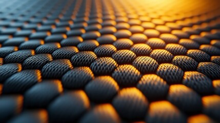 Obraz premium A close-up view of a textured surface featuring hexagonal patterns, illuminated by warm lighting, creating a visually striking effect.