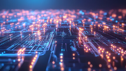 Futuristic Circuit Board Render with Neon Glow Effects