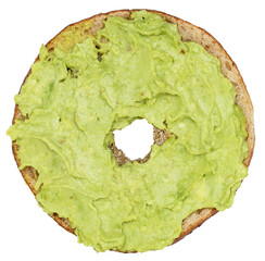 Sliced bagel with guacamole isolated on transparent background. Fresh and healthy breakfast or snack option. Delicious and nutritious.