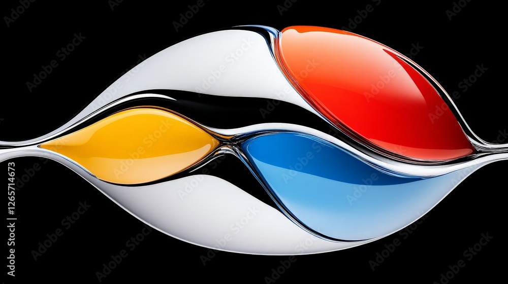 Poster vibrant 3d rendering of colorful surfaces with smooth curves