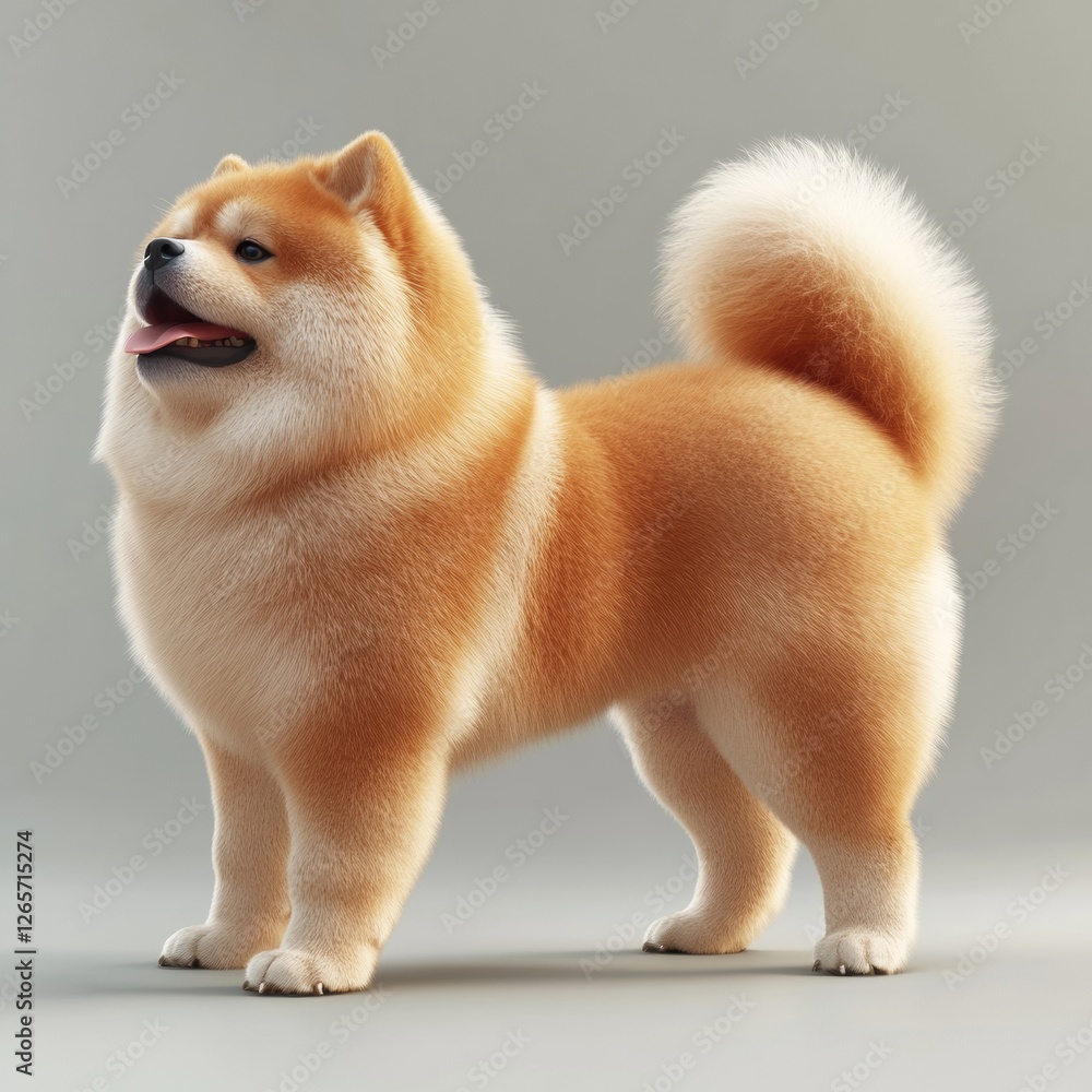 Poster majestic 3d rendering of a chow chow dog in a standing pose