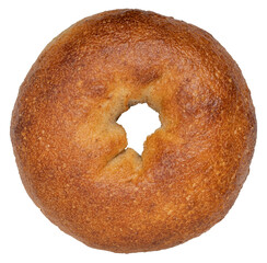 Plain bagel isolated on transparent background. Freshly baked round bread with a golden-brown...