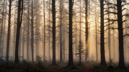 Obraz premium Dreamy Misty Forest at Sunrise
