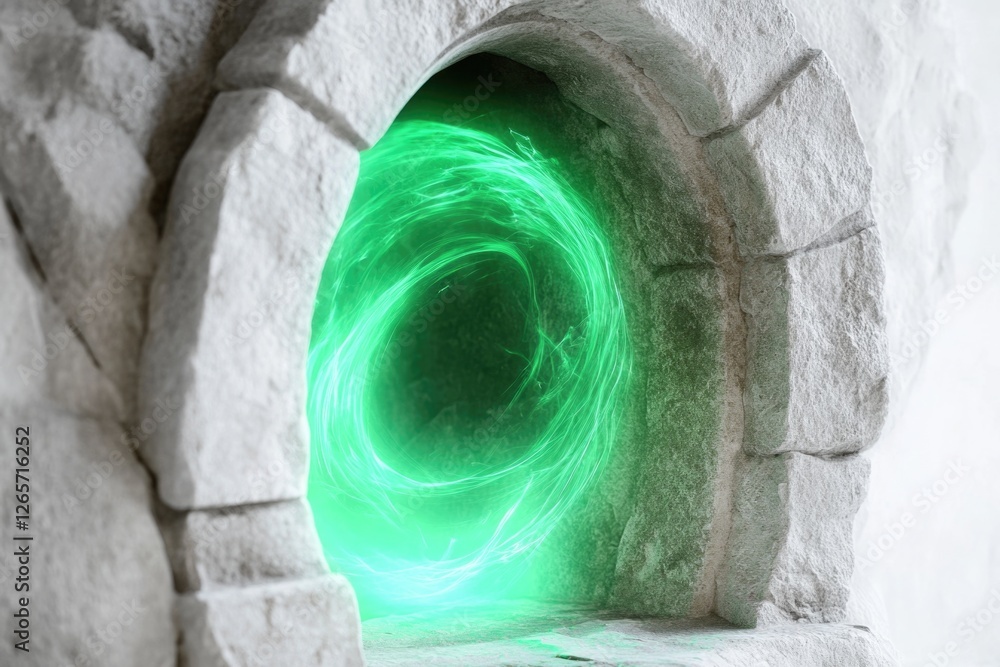 Poster a tunnel with a green light coming out of it, suitable for use in images about traffic, infrastructu