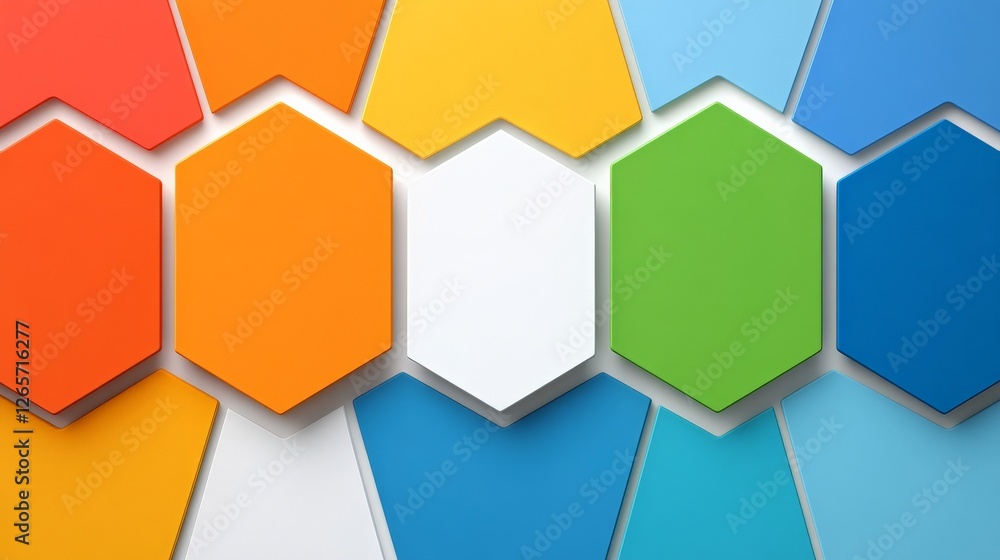 Poster vibrant abstract digital art with colorful hexagonal shapes on canvas