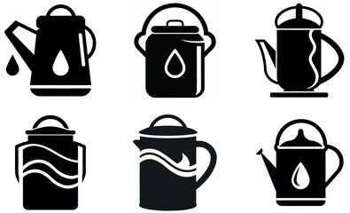 Fototapeta premium Simple Black and White Kettle and Pot Icons set