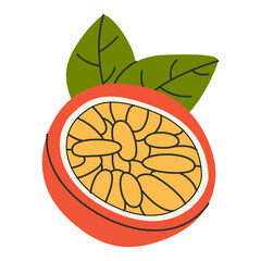 Passion fruit, whole and cut half piece. Exotic vitamin food, tropical passionfruit. Natural sweet eating.